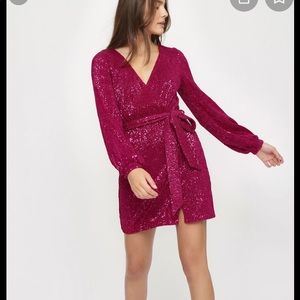 Dynamite Ruby Sequin Wrap Dress